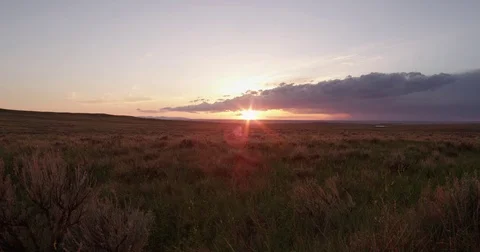 Dolly right through evening prairie at sunset Stock Footage 83461528
