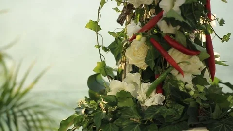 Dolly of rows of chairs at a wedding ceremony from the aisle. Video stock 82073694