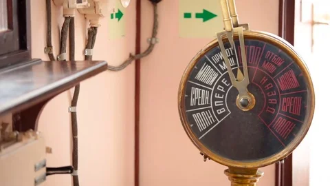 Dolly in Russian Ship engine control lever. Close up Stock Footage 84657461