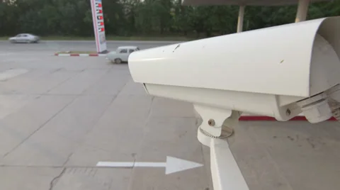 DOLLY: Security Camera of Gas Station Stock Footage 27496532