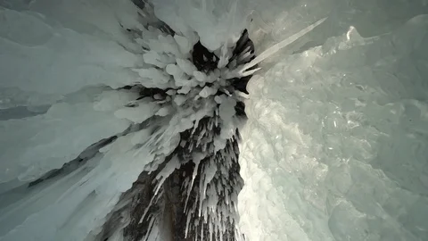 Dolly Sharp ice floe brilliant splashes ceiling cave texture Winter blue Baikal Stock Footage 88167277