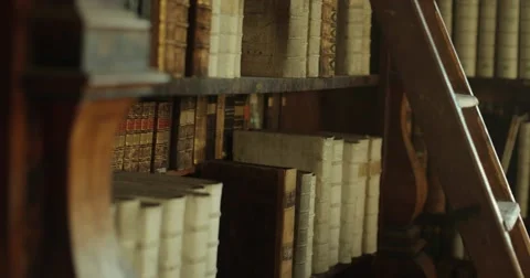 Dolly shot of an ancient library Stock Footage 58484160