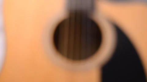Dolly Shot and Rack Focus of an Acoustic Guitar, Closeup Stock Footage 35331976