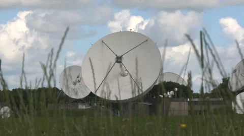 Dolly shot of array of radio telescopes Stock Footage 39867630