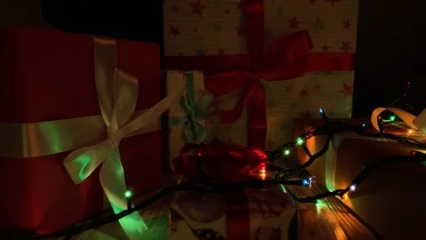 Dolly shot. Blinking Christmas Tree lights. Abstract background. New Year Video stock 120316324