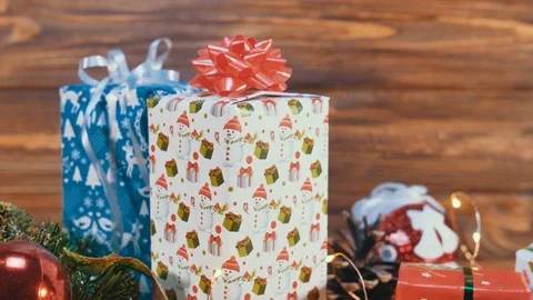 Dolly Shot of The Christmas Gift Boxes Video stock 82551908