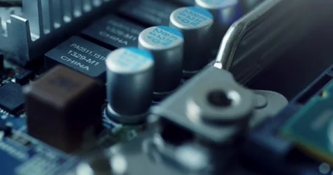 Dolly shot of computer circuit motherboard board Stock Footage 273698332