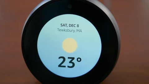Dolly Shot of Echo Spot Showing Weather Extreme Close Up Stock Footage 99519734