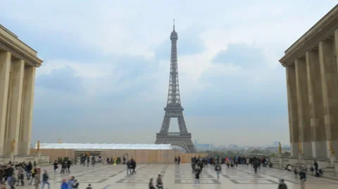 Dolly shot of the eiffel tower seen from Trocadero Stock Footage 57127750