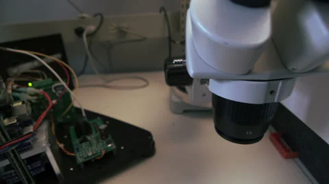 Dolly Shot of Electronic Microscope - Workstation for Microchips. Video stock 36137157