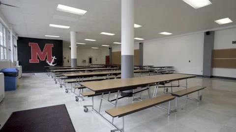 Dolly shot of Empty School Cafeteria 库存影片 145990131
