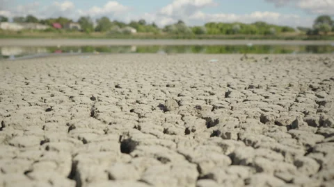 Dolly shot. Extreme Drought Dries Up a Lake Bed in Just Two Weeks Stock Footage 344890458