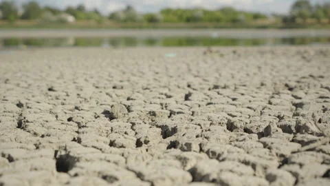 Dolly shot. Extreme Drought Dries Up a Lake Bed in Just Two Weeks Stock Footage 344890464