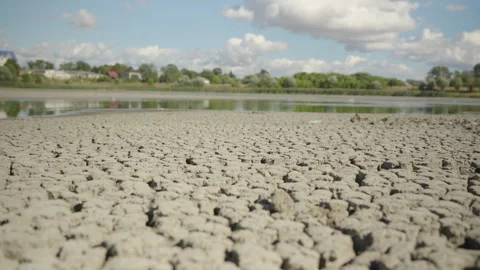 Dolly shot. Extreme Drought Dries Up a Lake Bed in Just Two Weeks Stock Footage 344890545