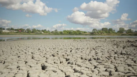 Dolly shot. Extreme Drought Dries Up a Lake Bed in Just Two Weeks Stock Footage 344890576