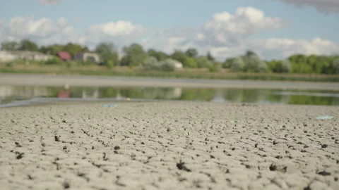Dolly shot. Extreme Drought Dries Up a Lake Bed in Just Two Weeks Stock Footage 344890592