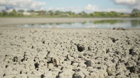Dolly shot. Extreme Drought Dries Up a Lake Bed in Just Two Weeks Stock Footage 344890616
