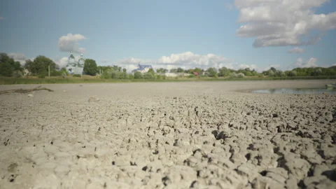 Dolly shot. Extreme Drought Dries Up a Lake Bed in Just Two Weeks Stock Footage 344890805