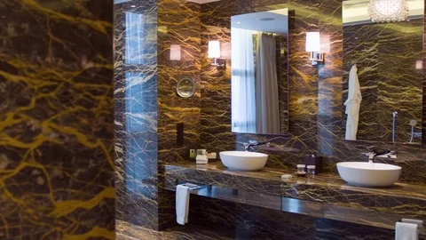 Dolly shot of luxurious hotel bathroom Stock Footage
