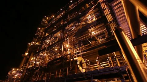 Dolly Shot At the Night Refinery Video stock 12061674