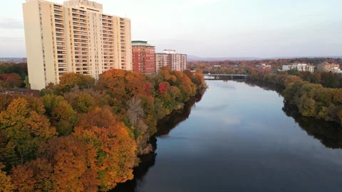 Dolly in shot over a river - drone Stock Footage 289110184