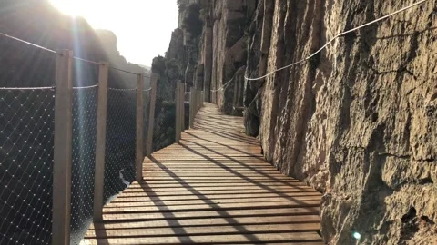 Dolly Shot of Platform of Rocky Cliff in Caminito del Rey, El Chorro, Spain Stock Footage 252604155