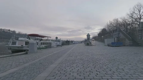 Dolly shot of River in Prague Stock Footage 147942106