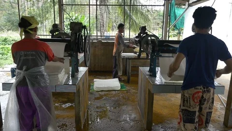 A dolly shot Rubber Extrusio Thailand  Making rubber sheets process on Thailand Stock Footage 89995341