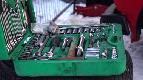 Dolly shot. A set of tools for repair Stock Footage 85367733