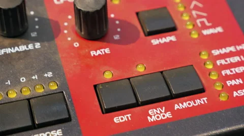 Dolly shot of sound synthesizer. Equipment of recording studio. Stock Footage 59737089