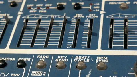 Dolly shot of sound synthesizer. Equipment of recording studio. Stock Footage 59740167