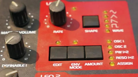 Dolly shot of sound synthesizer. Equipment of recording studio. Stock Footage 59741273