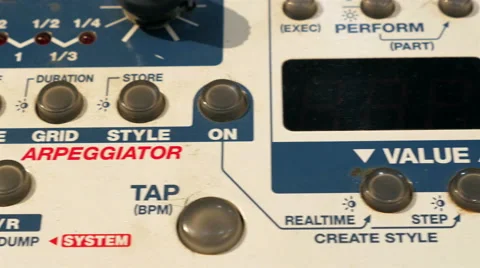 Dolly shot of sound synthesizer. Equipment of recording studio. Stock Footage 59741516