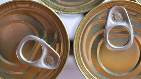 Dolly shot  of supermarket metal canned food Stock Footage
