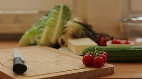 Dolly shot of table full of fresh food in the garden Stock Footage 69001674