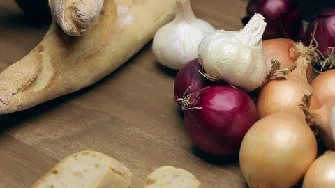 Dolly shot of table full of fresh food in the garden Video stock 70288451