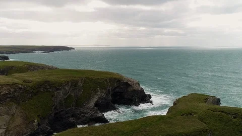 Dolly Shot Using A Drone Of UK Cliffs In Cornwall Stock Footage 92633165