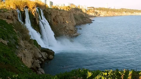 Dolly slide shot of Duden waterfall in Antalya Stock Footage 90102101