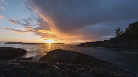 Dolly slider time lapse of sunset pacific ocean tofino canada Video stock 79888788