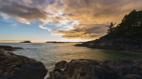 Dolly slider time lapse of sunset pacific ocean tofino canada Stock Footage 79893037
