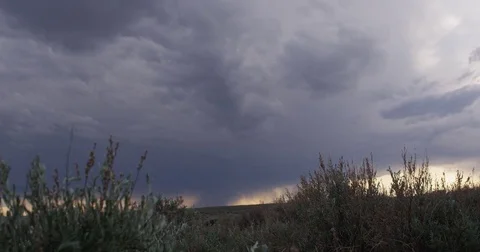 Dolly through sage brush rain storm Stock Footage 81936467