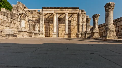 Dolly time-lapse of the old synagogue in Capernuam, Israel Stock Footage 52234924