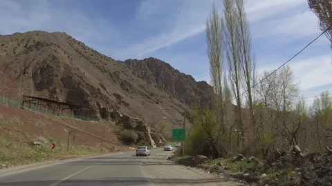 Dolly Tracking Pov Front Shot View Of Driving In a mountainous Country Road Stock Footage 97401150