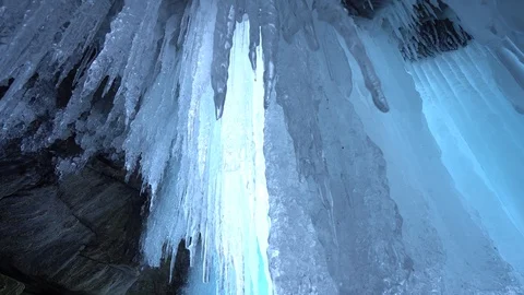 Dolly transparent unique sharp blue ice texture cave Winter Baikal Arctic Mystic Video stock 88267051