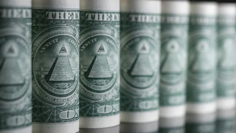 Dolly in US One dollar banknotes. Selective focus. Stock Footage 155145028