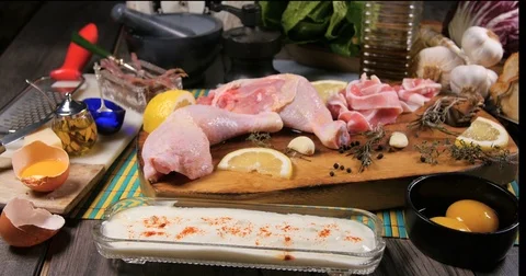 Dolly view of ingredients for Caesar's salad Stock Footage 75004525