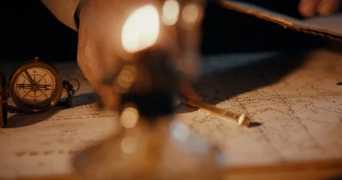 Dolly vintage map maker using compass dividers and writing Stock Footage 101859427