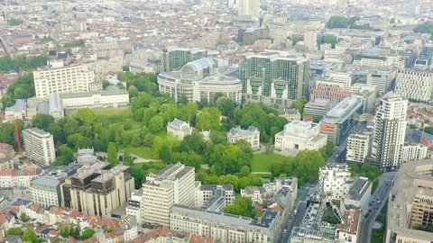 Dolly zoom. Brussels, Belgium. The complex of buildings of the European Video stock 128790446