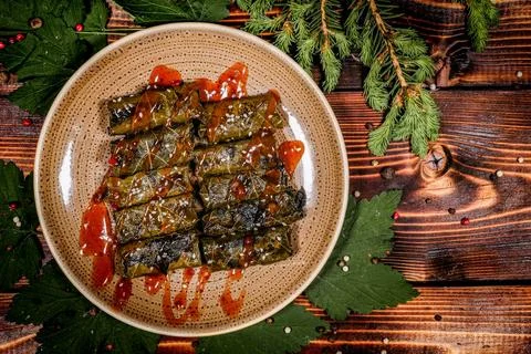 Dolma studio shot plating idea. Commercial food photography, shot top down fo Stock Photos