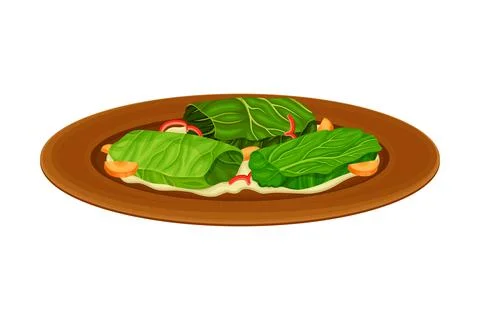 Dolma with Stuffing Wrapped in Vine Leaf as Syrian Cuisine Dish Vector Illustrazione stock